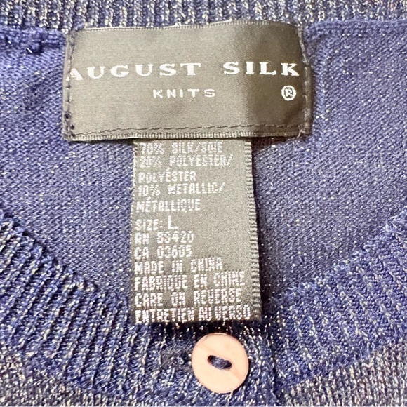 August Silk Metallic Button‑Front Cardigan| 70% Silk | Silver | Quiet Luxury - Picture 5 of 7